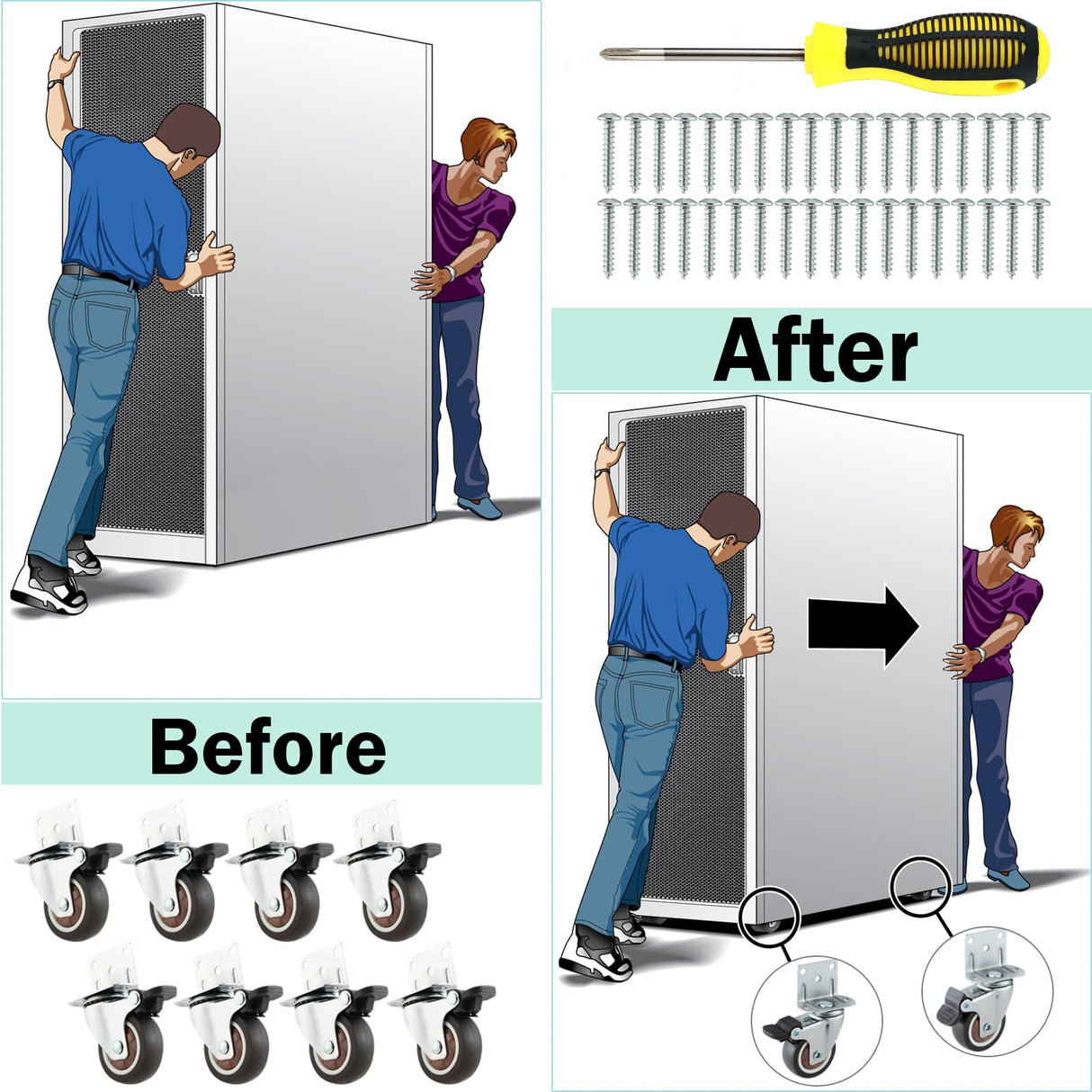 2 Inches Side Mount Caster Wheels Set of 8 L-Shaped TPR Rubber Locking Swivel Casters Heavy-Duty Double Plate Castor with Brake Industrial Metal GcFoir