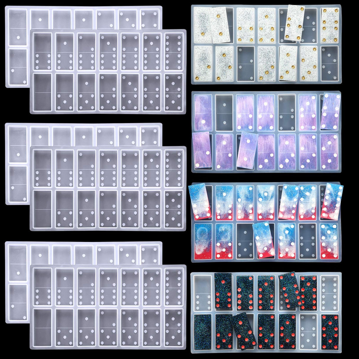 Patelai 3 Sets Domino Resin Molds Silicone Resin Domino Games Mold Dominoes Mold for Resin 28 Cavities with Dots Epoxy Resin Casting Molds Silicone Patelai