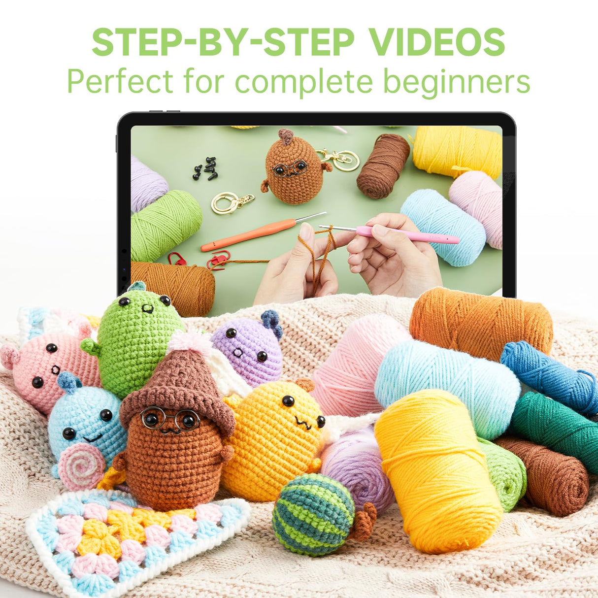 INSCRAFT Crochet Kit for Beginners, 6 Pack Dinosaurs Crochet Animal Kit,Starter Kit with Step-by-Step Video Tutorials, Learn to Crochet Kits for INSCRAFT