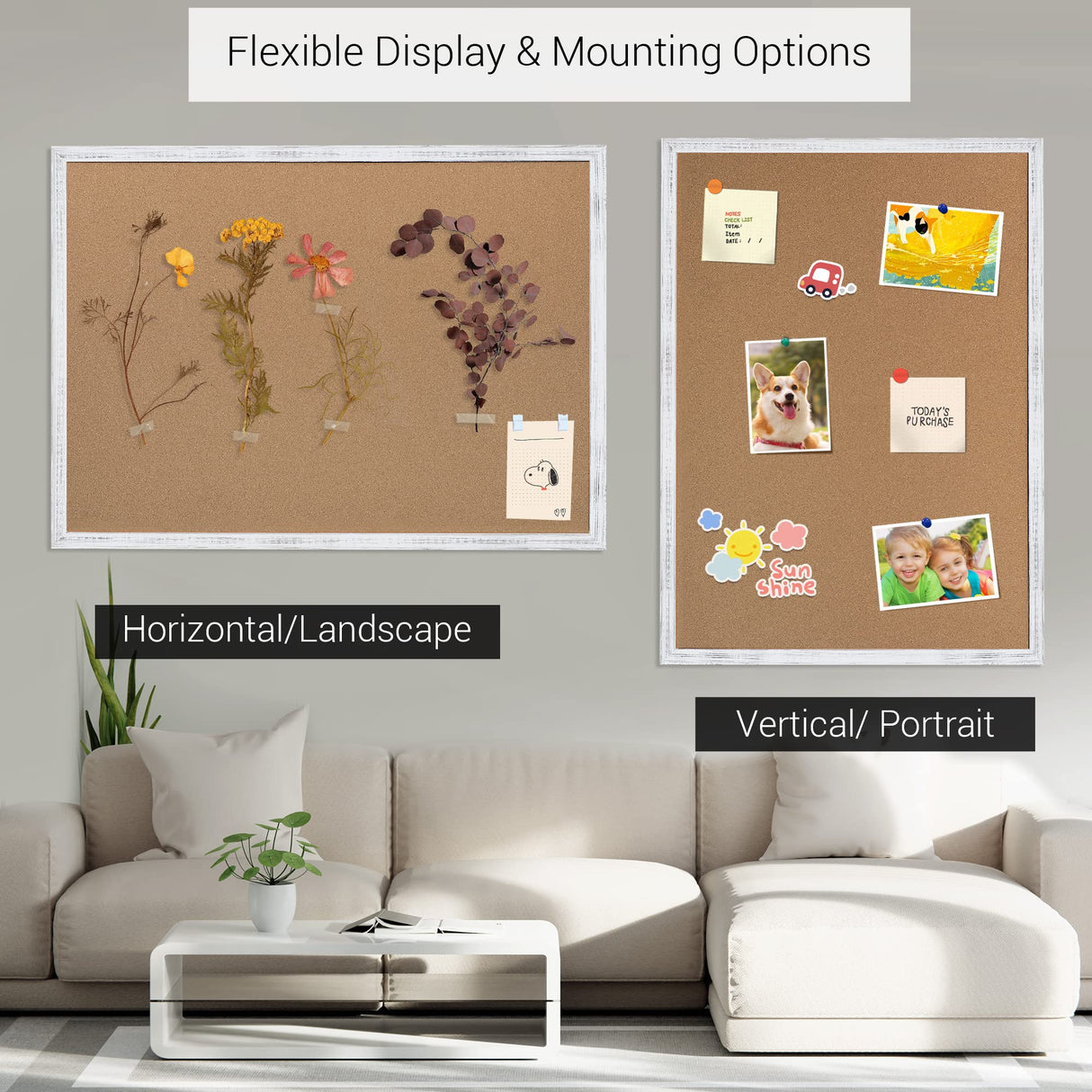 Board2by Cork Board Bulletin Board 24 x 18 Inches, White Wood Framed Corkboard, Office Board for Wall Decorative, Large Wall Mounted Notice Pin Board Board2by