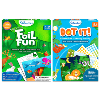 Skillmatics Foil Fun & Dot It Animals Theme Bundle, Art & Craft Kits, DIY Activities for Kids