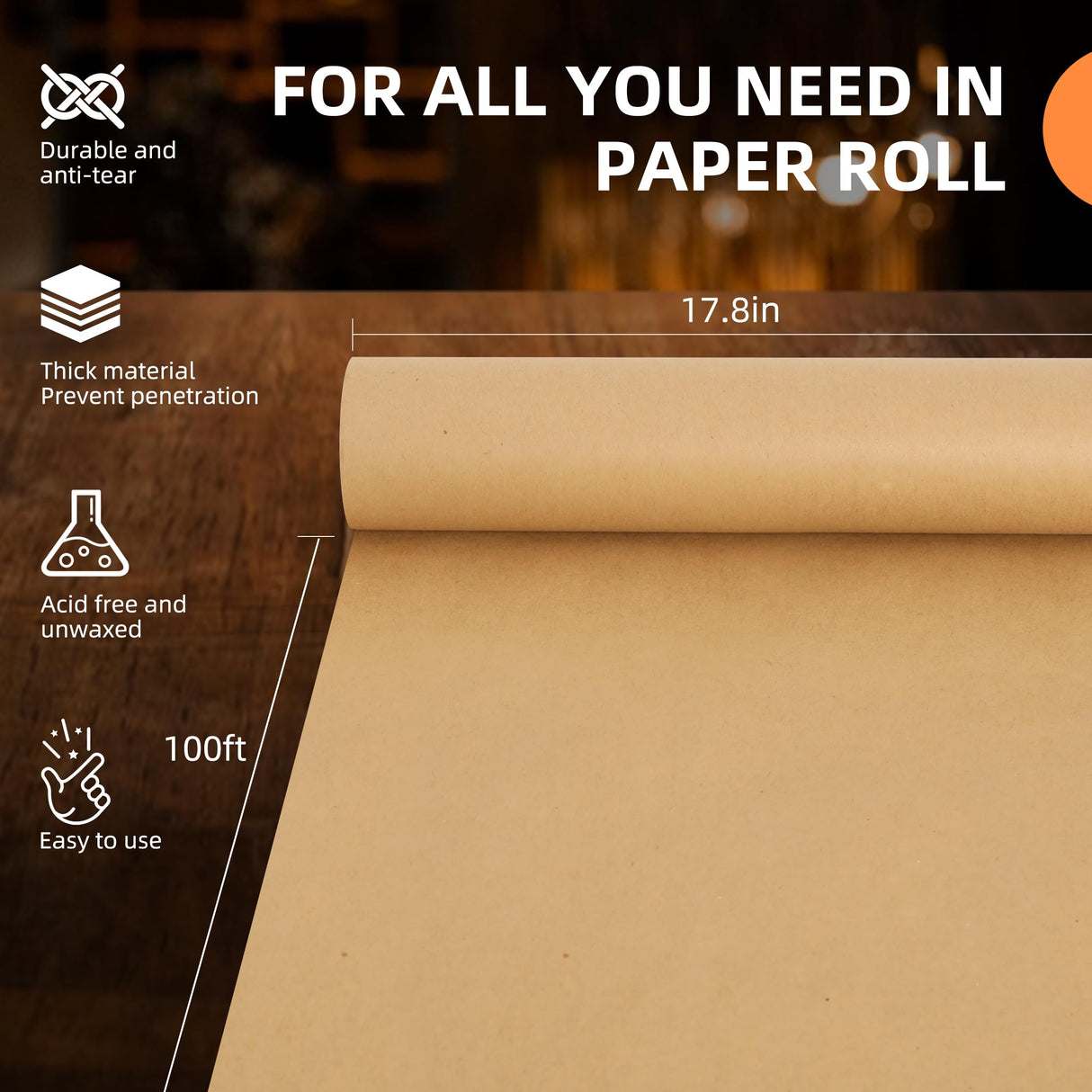 Wrapping Paper, Craft Paper, Brown Kraft Paper Roll 17.8"x 100ft for Gift Wrapping, Floor Covering, Bulletin Board, Arts Crafts, Bouquet Flower, LOCONHA