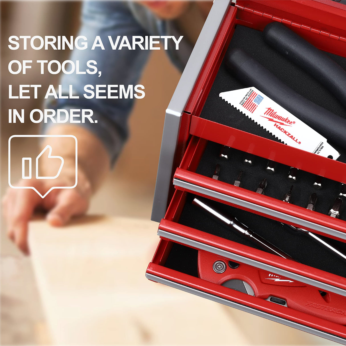 P.I.T. Mini Red Tool Box, Portable 3 Drawer Steel Tool Box with Magnetic Tab Locking, Red Micro Top Chest with Liner for Tools Storage, Home DIY P.I.T.