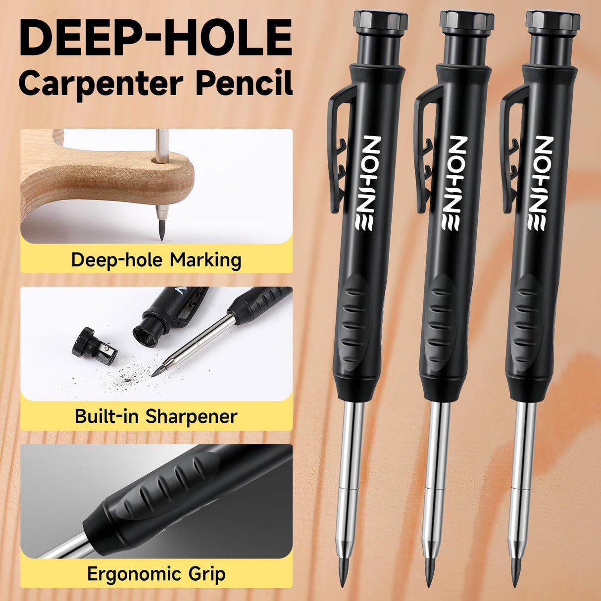 Enhon 43 Pcs Carpenter Pencils Set, Construction Pencils with Sharpener and 39 Refills, Deep Hole Mechanical Carpenter Pencil Set with Retractable Enhon