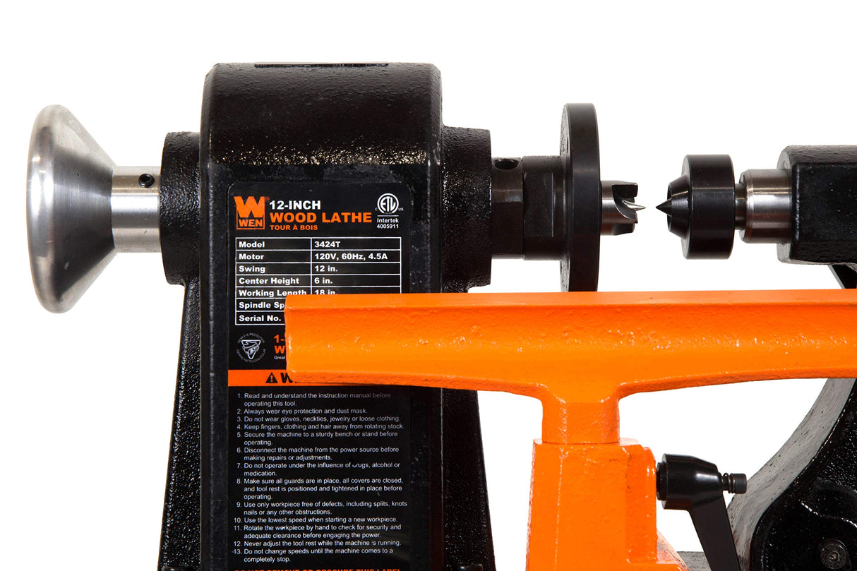 WEN LA3424 4.5-Amp 12-Inch by 18-Inch 5-Speed Benchtop Wood Lathe , Black WEN