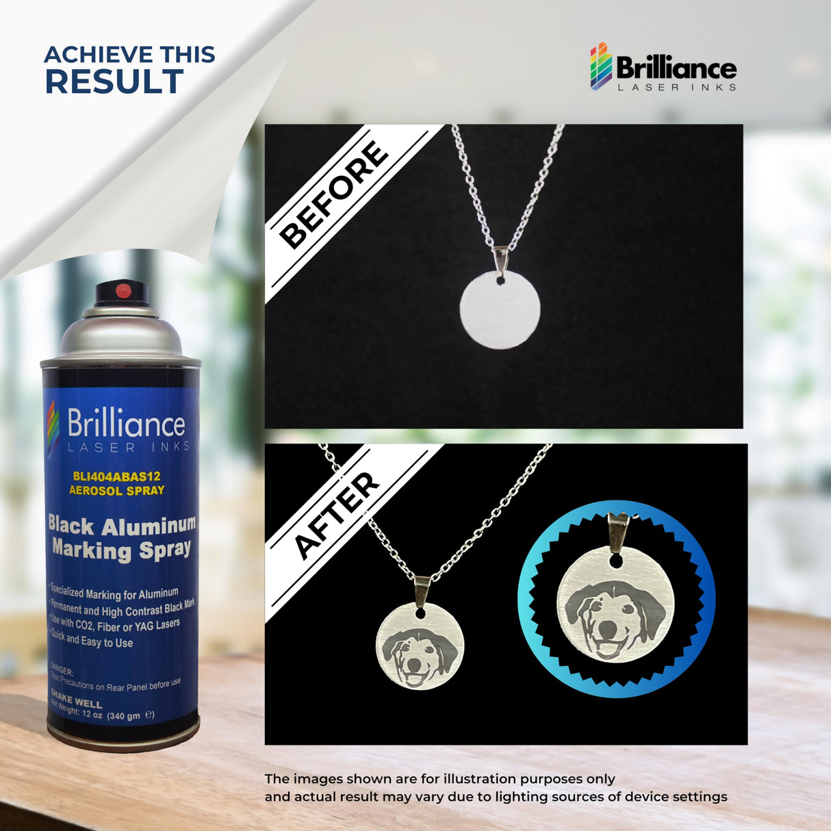 Brilliance Laser Inks 12 Oz Black Aluminum Laser Marking Spray for High Contrast Permanent Marks | Anti Clog Metal Engraving Aerosol Compatible with BRILLIANCE LASER INKS