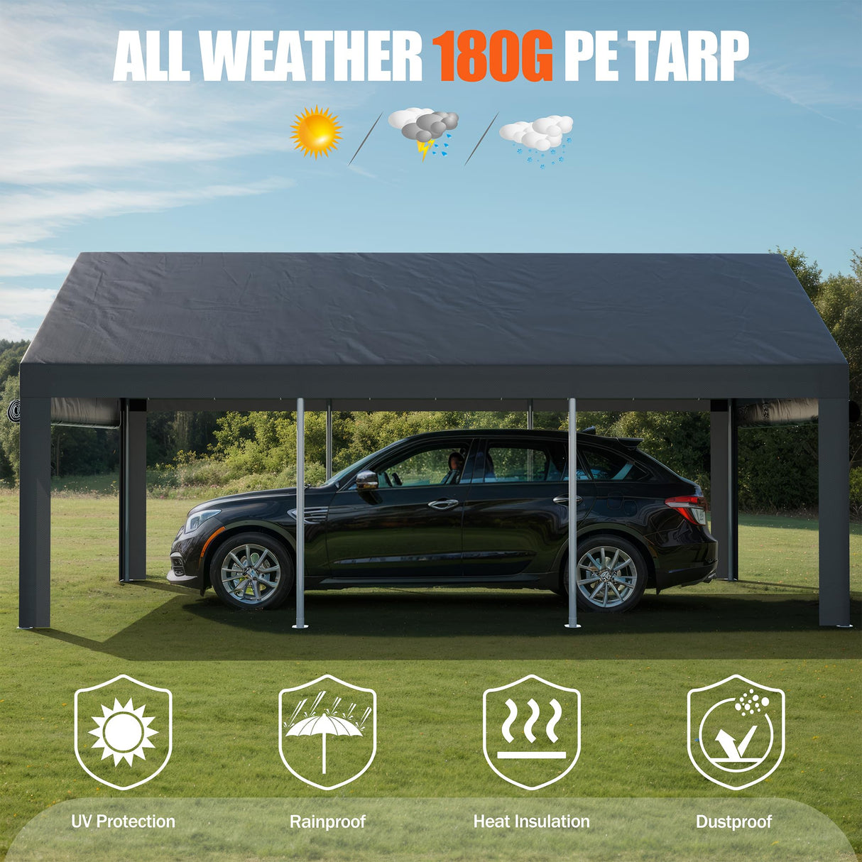 JAMFLY Carport, 12x20 Heavy Duty Carport Canopy with Roll-up Windows, Portable Garage with Removable Sidewalls & Doors, Car Canopy with All-Season JAMFLY