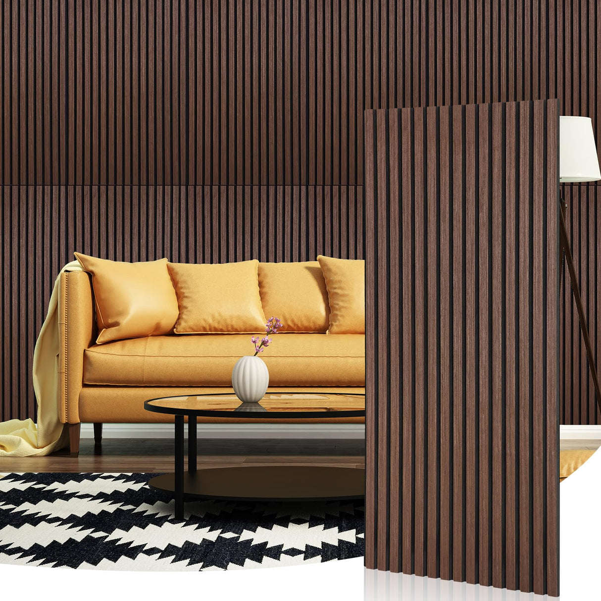 Frienda 6 Pcs 47.2 x 23.6 Inch Acoustic Wood Wall Panels Decorative Soundproof Wall Panels 3D Slat Wood Panels for Home Office Cinema Interior Wall Frienda