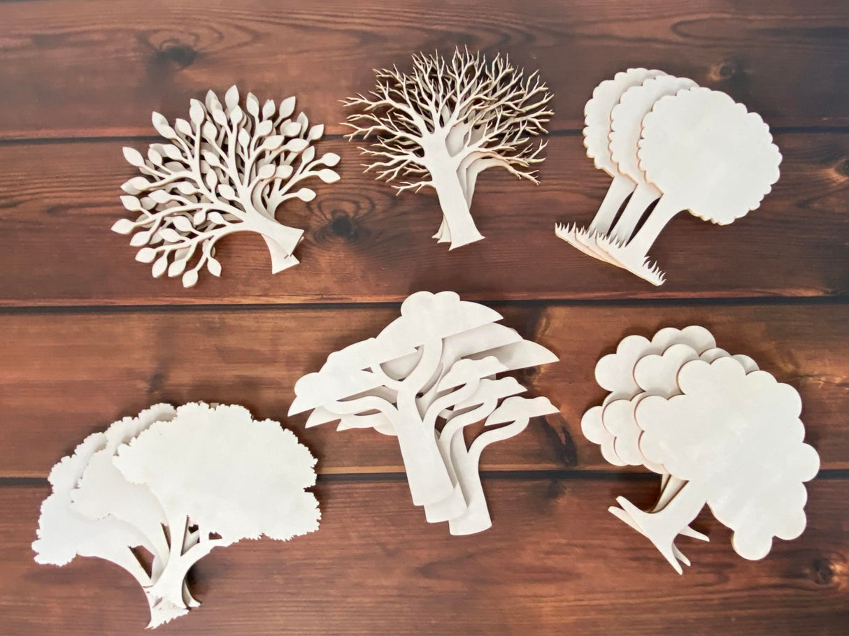 ARMLAZER 18pcs Plywood Tree Mockup Home Wall Decor Applique Tree Family Tree 6 Inch Unfinished Wood Craft WoodArtSupply
