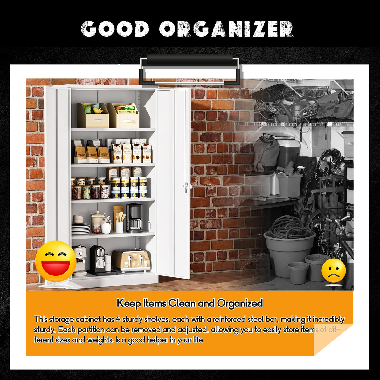 Greenvelly Metal Locking Storage Cabinet, 72" with Doors and 4 Shelves, Large Steel Tall Lockable Tool, Office Cabinet with Lock and 2 Keys for Home, Greenvelly