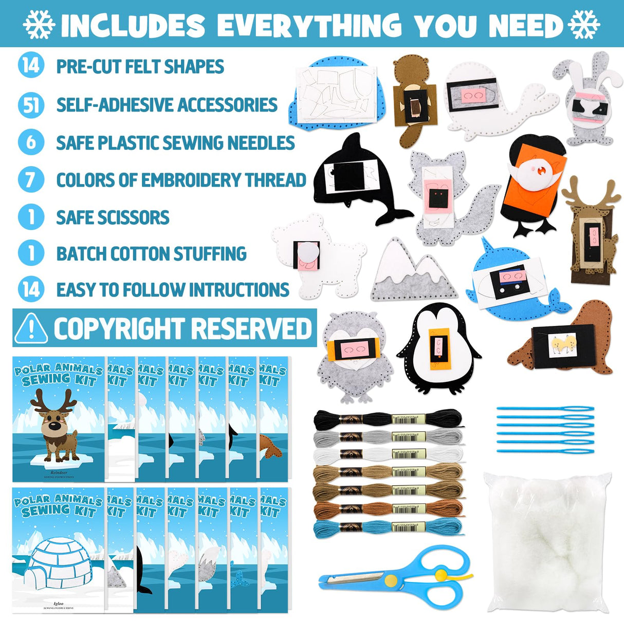 CiyvoLyeen Polar Animals Sewing Kit for Kids Make Your Own Winter Polar Animals Felt Plush Craft Kit Includes 14 Creative Projects to Sewing CiyvoLyeen
