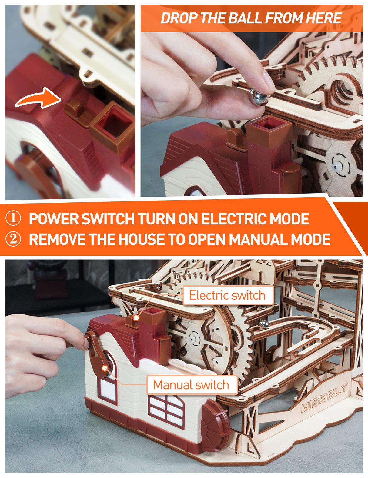 MIEBELY Electrical 3D Wooden Puzzles Adults Craft Toys DIY Marble Run Model Building Kits Block Toys W/Motor, Mechanical Gear Engineering Kit Home MIEBELY