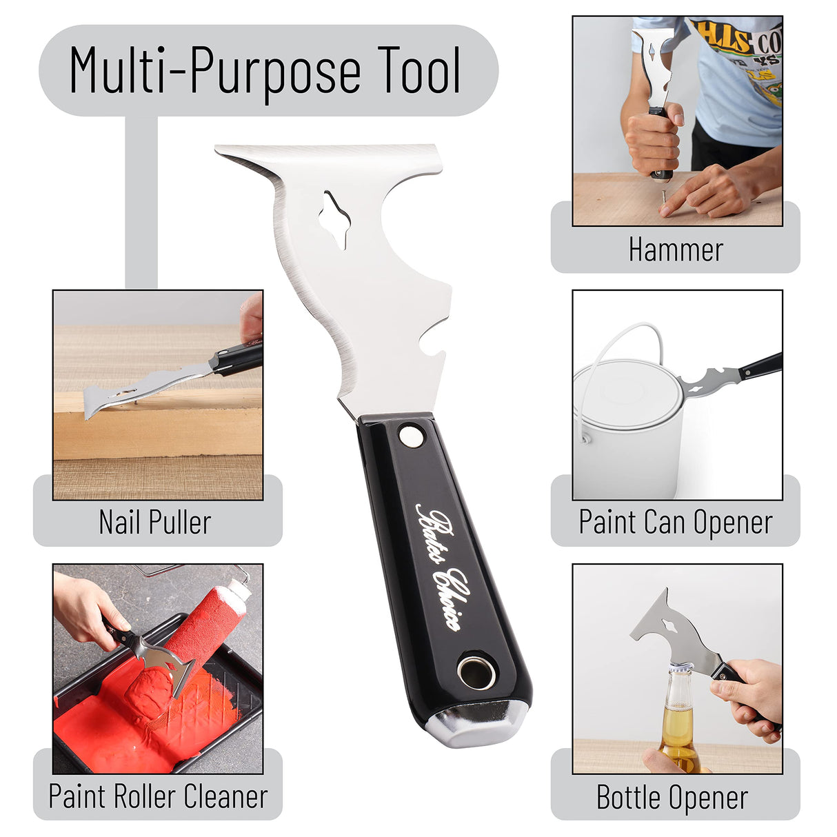 Bates- Paint Scraper, 10 in 1 Painters Tool, Paint Scrapers for Wood, Painters Tool, Painters Knife, Paint Scraper for Painting, Putty Knife, Metal Bates Choice