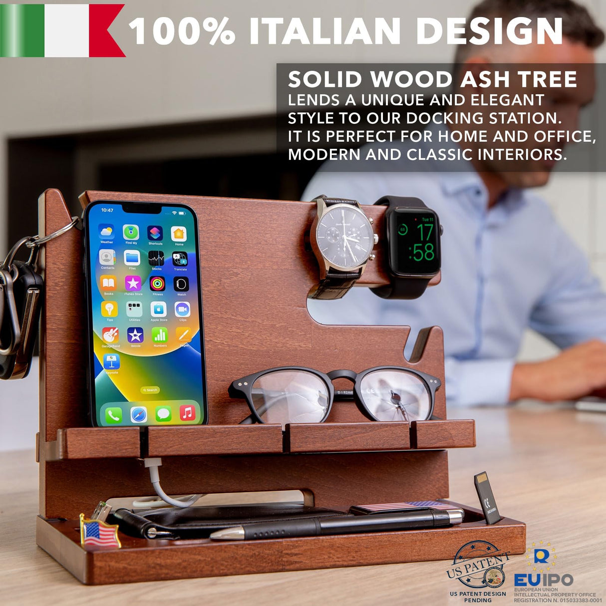 GRETAOTO Personalized Wood Docking Station for Cell Phone, Tablet, Wallet, Watch, Keys, Desk Nightstand Organizer, Valentines Day, Gifts for Men GRETAOTO