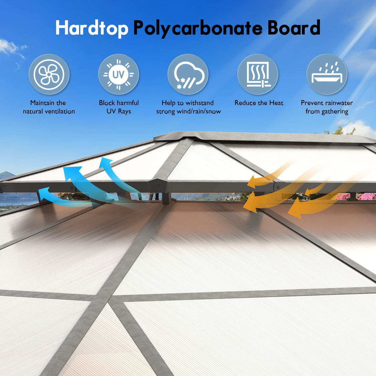 Aoxun 10'x13' Hardtop Gazebo, Aluminum Frame Permanent Pavilion with Curtains and Netting, Outdoor Polycarbonate Gazebo, Double Roof Canopy, for Aoxun