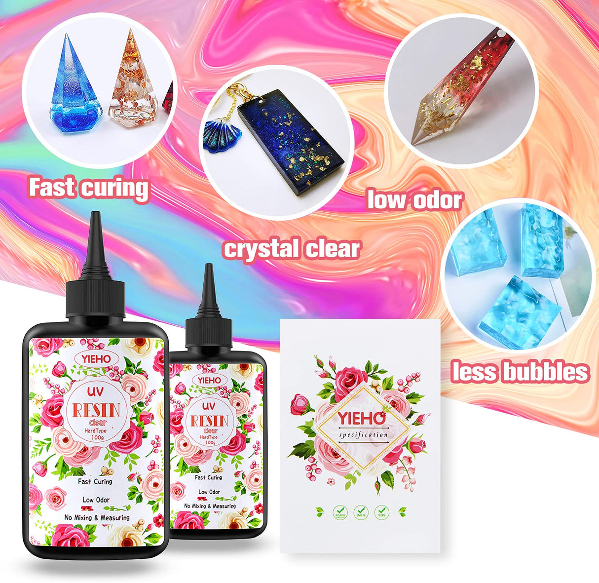 YIEHO UV Resin-200g Upgraded Crystal Clear Hard UV Curing Epoxy Resin Starter Supplies for Craft Jewelry Making YIEHO