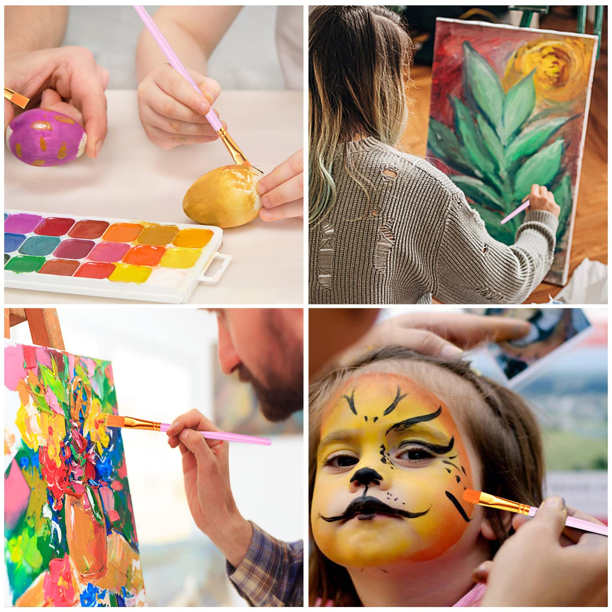 ESRICH Acrylic Paint Brushes Set, 16 Packs/160 Pcs, Pink, Suitable for Acrylic, Oil, Watercolor,Rock Body Face Nail Art,Perfect Suit of Art Painting, ESRICH