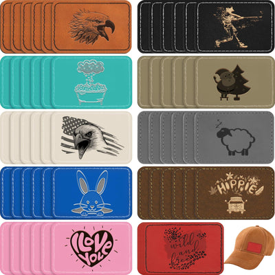 60 Pcs Blank Leatherette Hat Patches with Adhesive Rustic Leatherette Rectangle Patch Faux Leather Patches for Hats Custom Fabric Repair Sew Laser