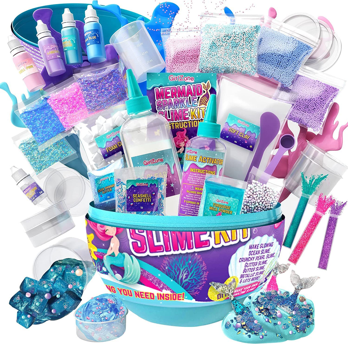 GirlZone Egg Surprise Mermaid Sparkle Slime Kit, 39 Pieces to Make Glow in The Dark Slime with Glitter Slime Add Ins, for Girls 8-12 GirlZone