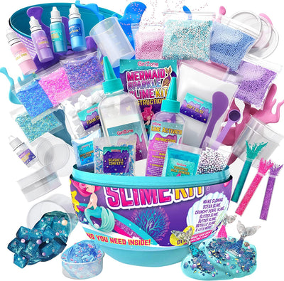 GirlZone Egg Surprise Mermaid Sparkle Slime Kit, 39 Pieces to Make Glow in The Dark Slime with Glitter Slime Add Ins, for Girls 8-12