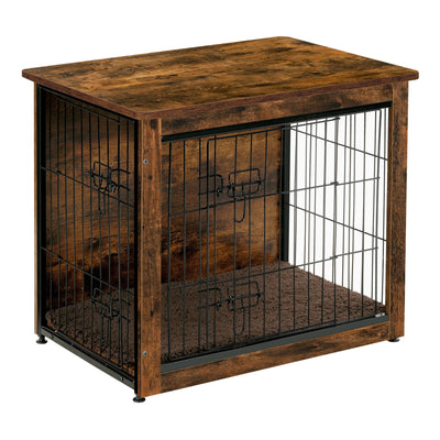 DWANTON Dog Crate Furniture with Cushion, Wooden Crate Table, Double-Doors Furniture, Kennel Indoor for Small/Medium/Large Dog, Dog House/Cage, 27.2"