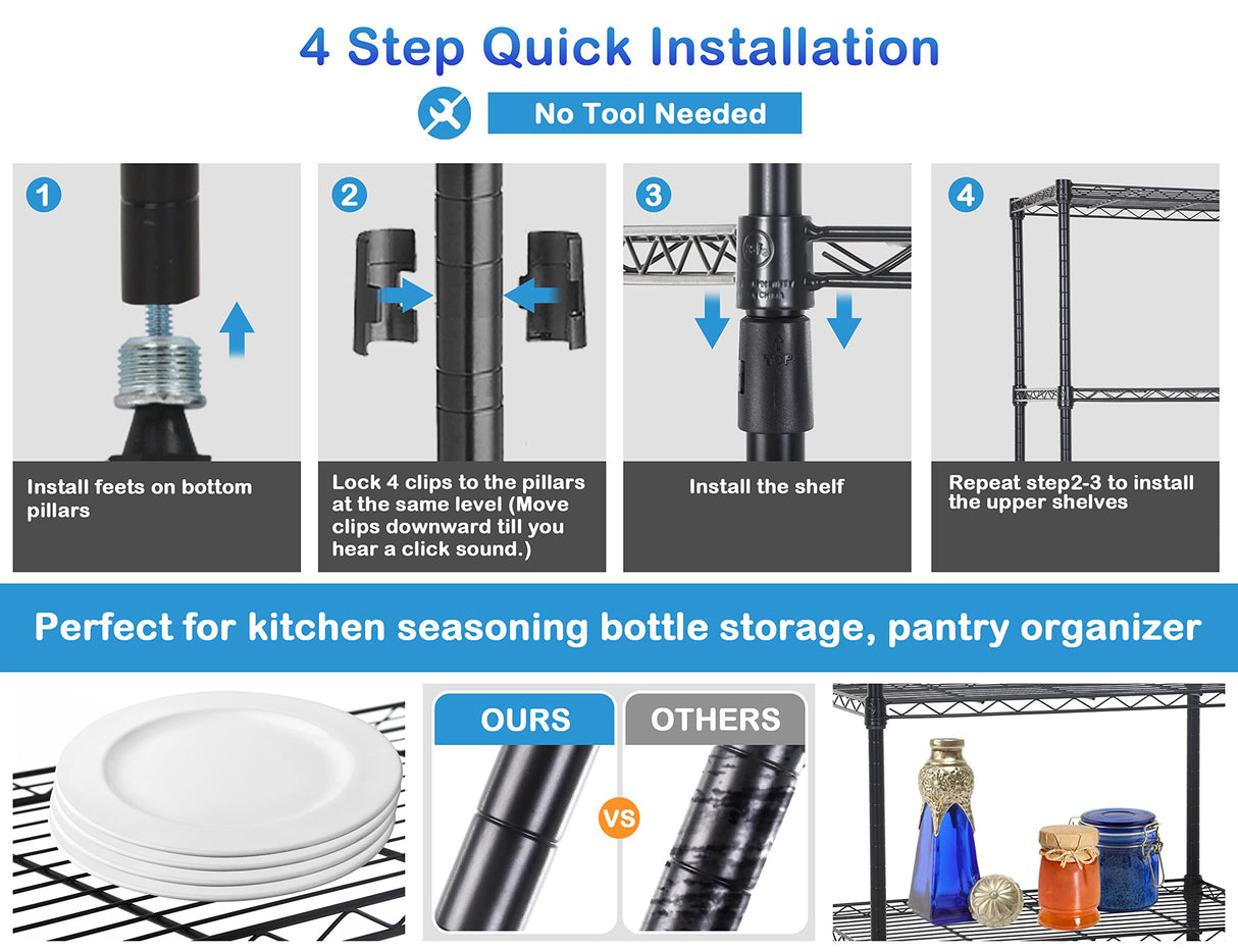 6 Tier 2100lbs Wire Shelves, 48" D x 18" W x 82" H Metal Shelves for Storage Heavy Duty, Storage Racks with Wheels, Height Adjustable, Wire Rack MKDLUFEI
