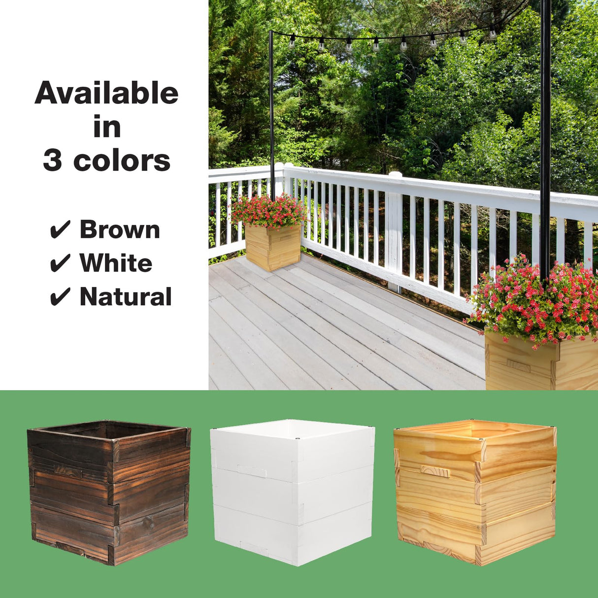 EXCELLO GLOBAL PRODUCTS Extra Large Decorative Wooden Planter, Universal Pole Support for String Light Poles Umbrella Bird Feeders Solid Wood Outdoor EXCELLO GLOBAL PRODUCTS