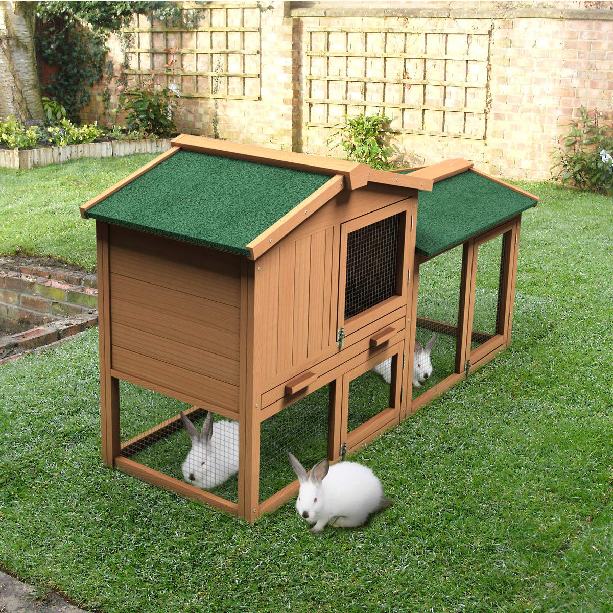 Tangkula Large Chicken Coop, 58‘’ Wooden Hen House Outdoor Backyard Garden Bunny Rabbit Hutch with Ventilation Door, Removable Tray & Ramp Chicken Tangkula