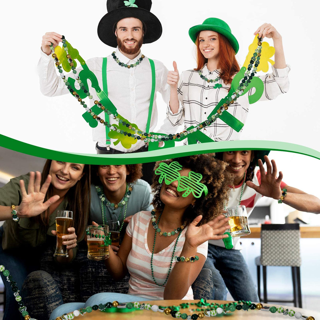 200 Pieces St. Patrick's Day Wood Beads Green Wood Spacer Beads Farmhouse Polished Wood Round Beads St. Patrick's Day Wooden Craft Beads for Patrick Queekay