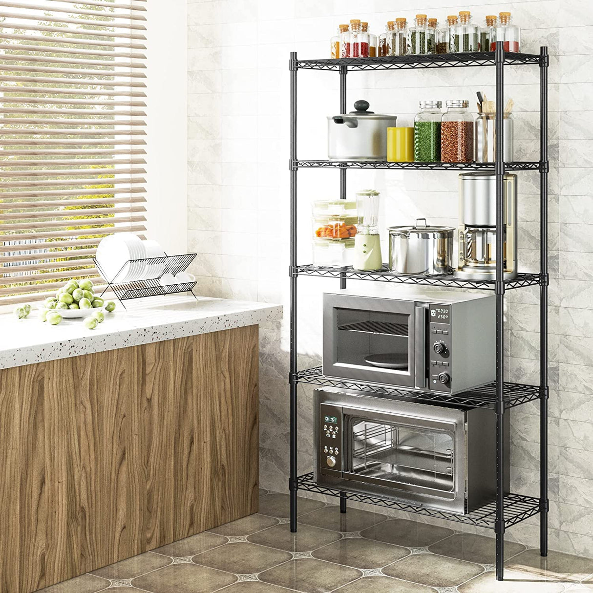 Simple Deluxe Heavy Duty 5-Shelf Shelving Unit 1250Lb Capacity, 29.92" D x 13.98" W x 62.99" H, 5 Tier, Black Simple Deluxe