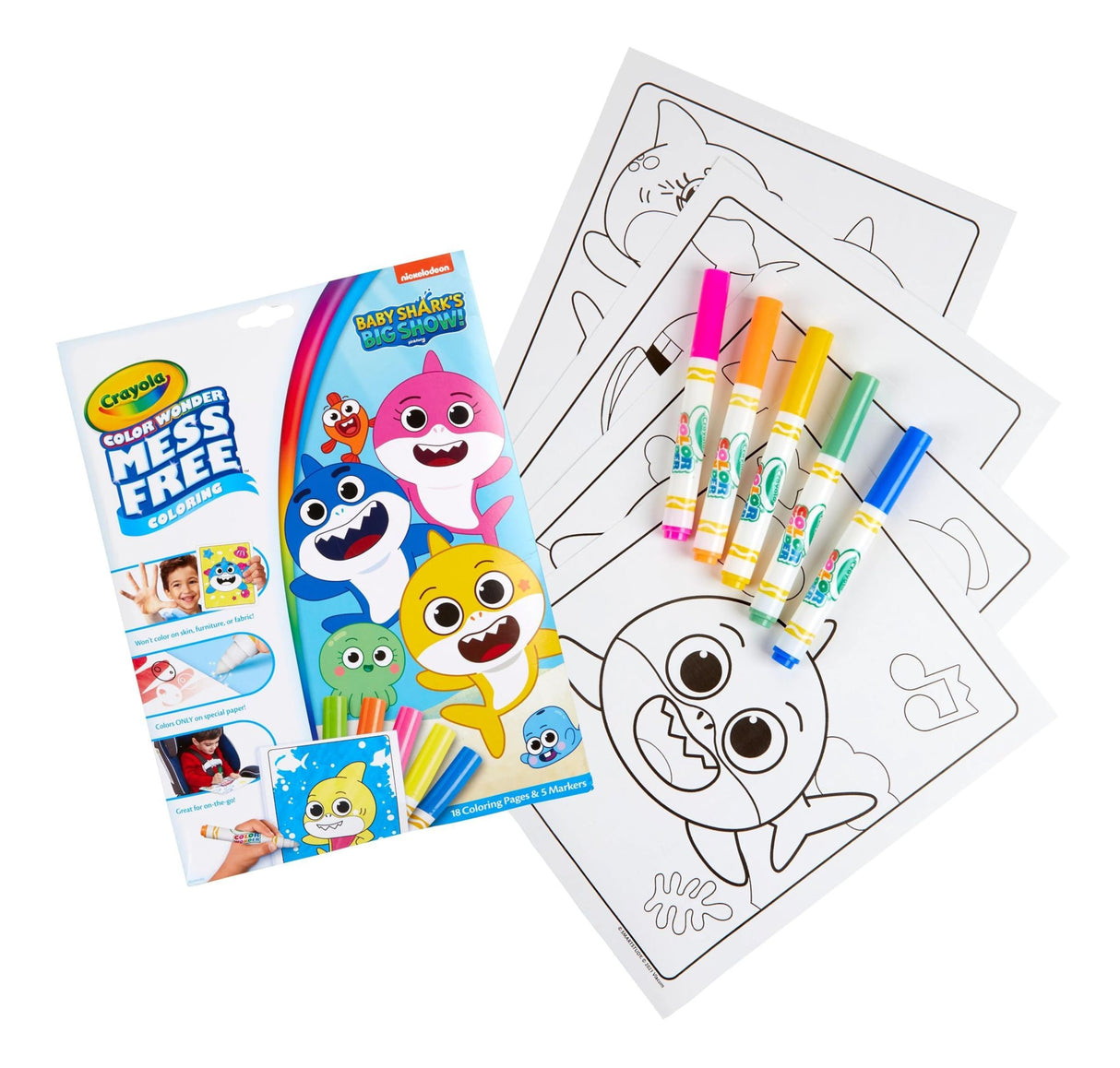 Crayola Baby Shark Color Wonder Pages, Mess Free Coloring For Toddlers, Kids Holiday Gift, Stocking Stuffer, Travel Activities Crayola