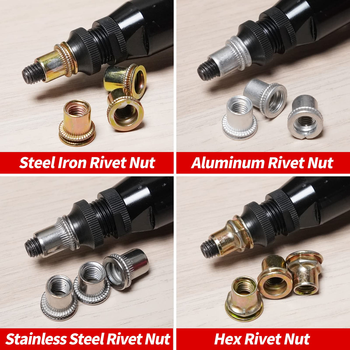 EROSHAK Industrial Hydraulic Pneumatic Riveter Automatic Air Rivet Nut Gun Tool Setting Kit Rivnut Riveting,with Metric & SAE Mandrels (8 Size) EROSHAK