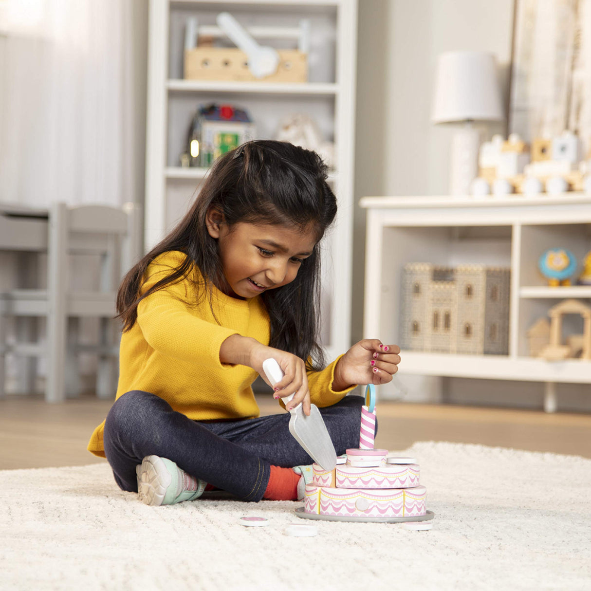 Melissa & Doug Triple-Layer Party Cake Wooden Play Food Set - Birthday Cake Pretend Food Play Set For Toddlers, Kids Ages 3+ Melissa & Doug