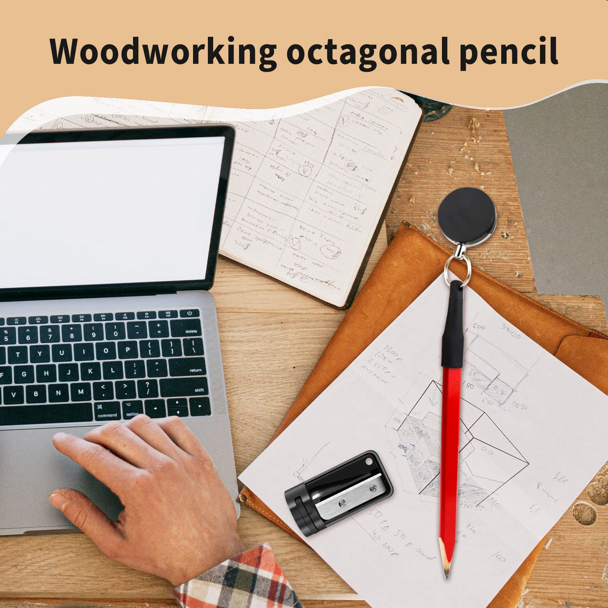 Rcybeo Carpenter Pencils 24pcs Construction Pencil 7 Inches Flat Black Carpenter Pencil with Pencil Sharpener Retractable Carpenter Pencil Holders Rcybeo