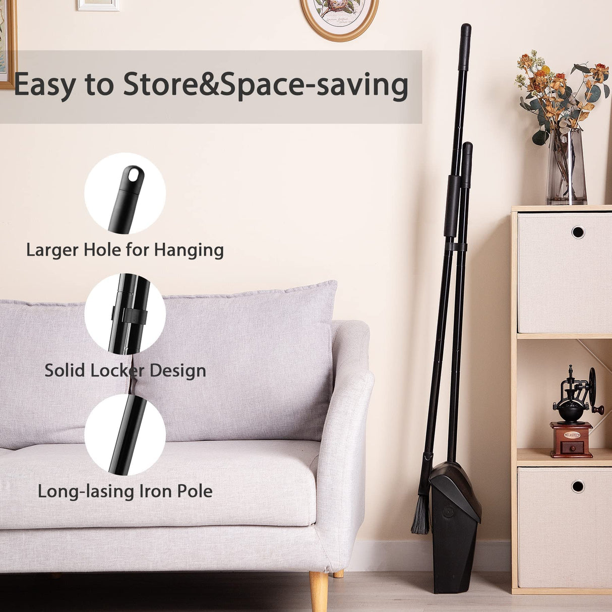 Eyliden Commercial Angle Broom and Dustpan Combo, with Long Handle, Lobby Dust Pan Sweep Set for Outdoor Garages Courtyard Sidewalks Decks Indoor Eyliden