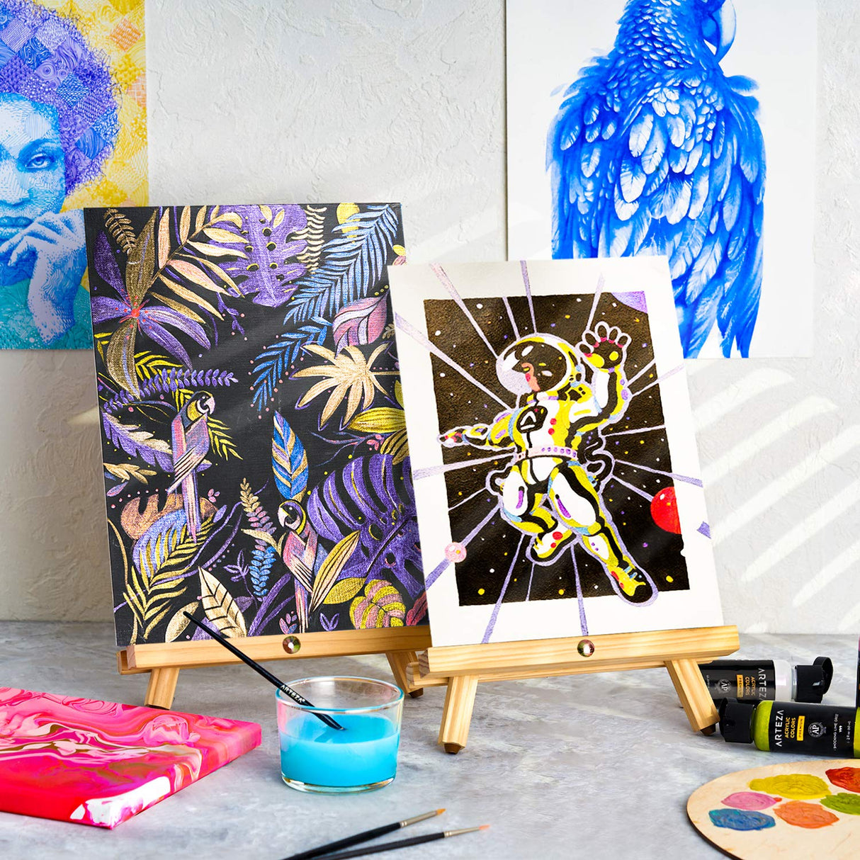 ARTEZA Iridescent Acrylic Paint, Set of 10 Chameleon Colors, 2 oz/60ml Bottles, High Viscosity Shimmer Water-Based, Blendable Paints, Art Supplies ARTEZA