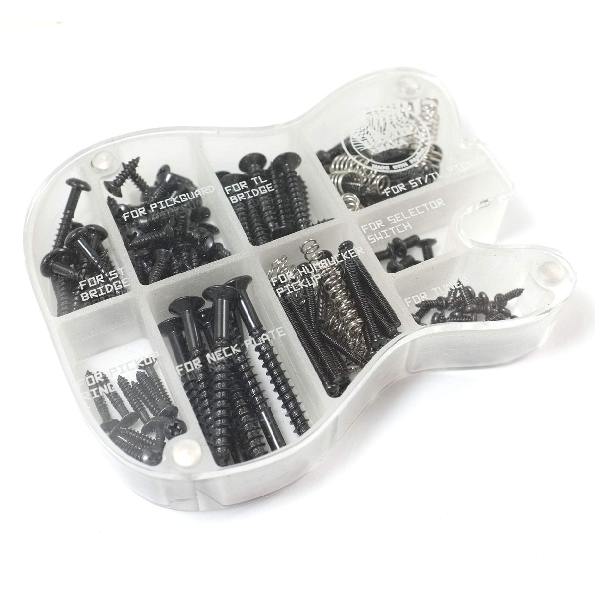 MAKA Guitar Screw Kit Assortment with Custom Acrylic Storage Box for Electric Guitar Bridge, Pickup, Pickguard, Tuner, Switch, Neck Plate, with M MAKA