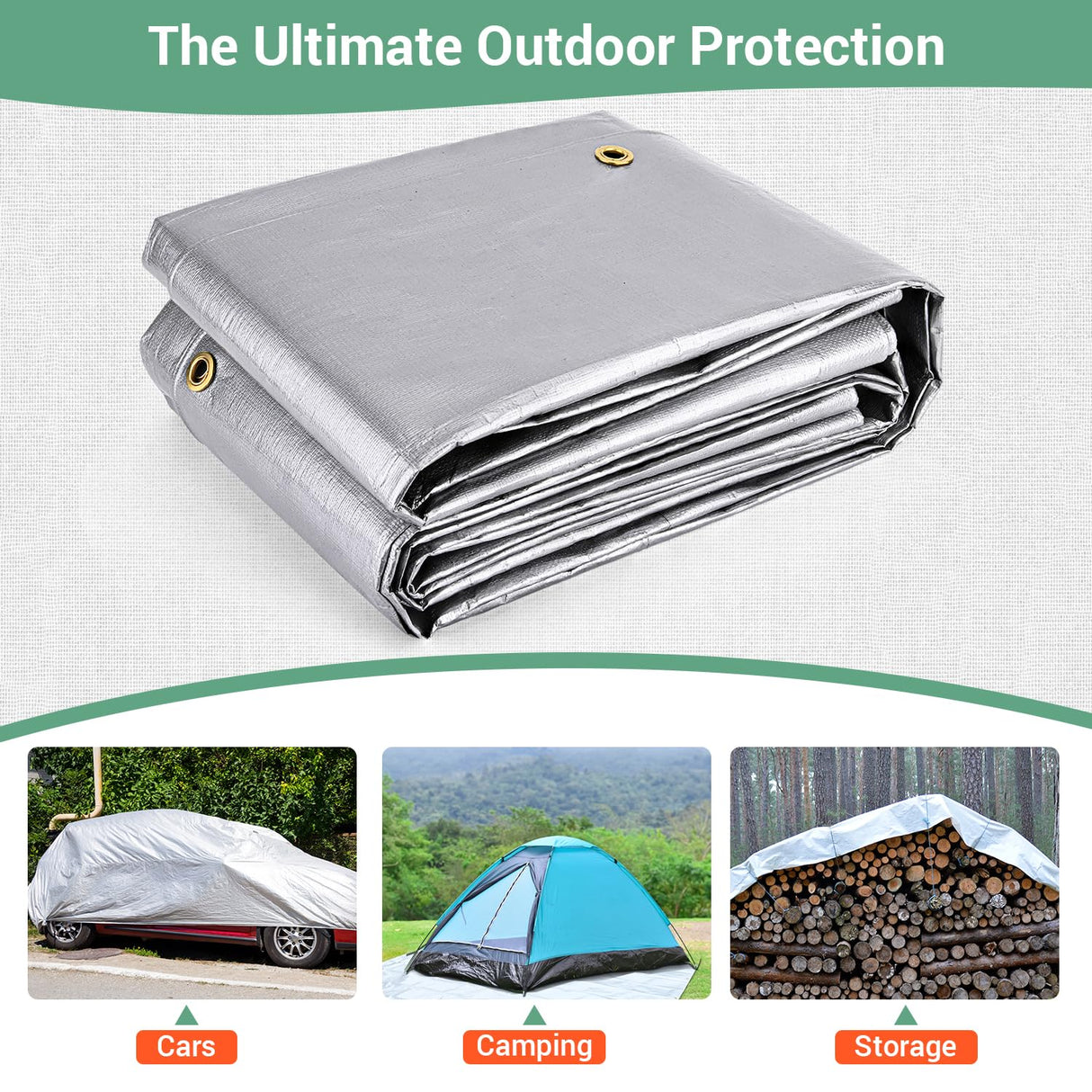12x20FT Waterproof Tarp, Yumatum 16 Mil Heavy Duty Tarps with Reinforced Edges/Brass Grommets, 100% UV Blocking/Tear Resistant Poly Tarp for Camping, Yumatum