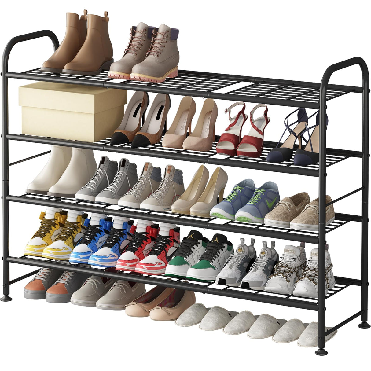 LINZINAR Shoe Rack 4 Tier Storage Organizer for Closet Entryway Metal Black LINZINAR