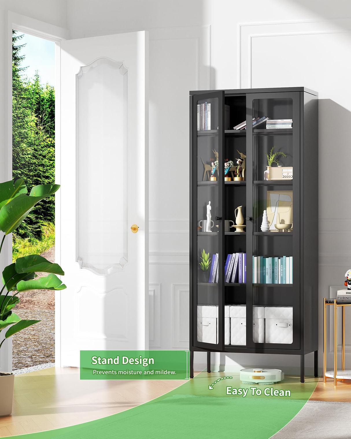 Greenvelly Black Metal Display Curio Cabinet with Glass Doors and 4 Adjustable Shelves Greenvelly