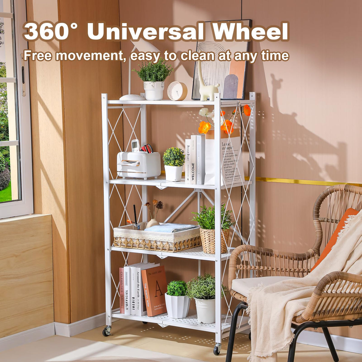 Heavy-Duty JOYBOS 4-Tier Foldable Metal Storage Rack with Wheels - No Assembly Required JOYBOS