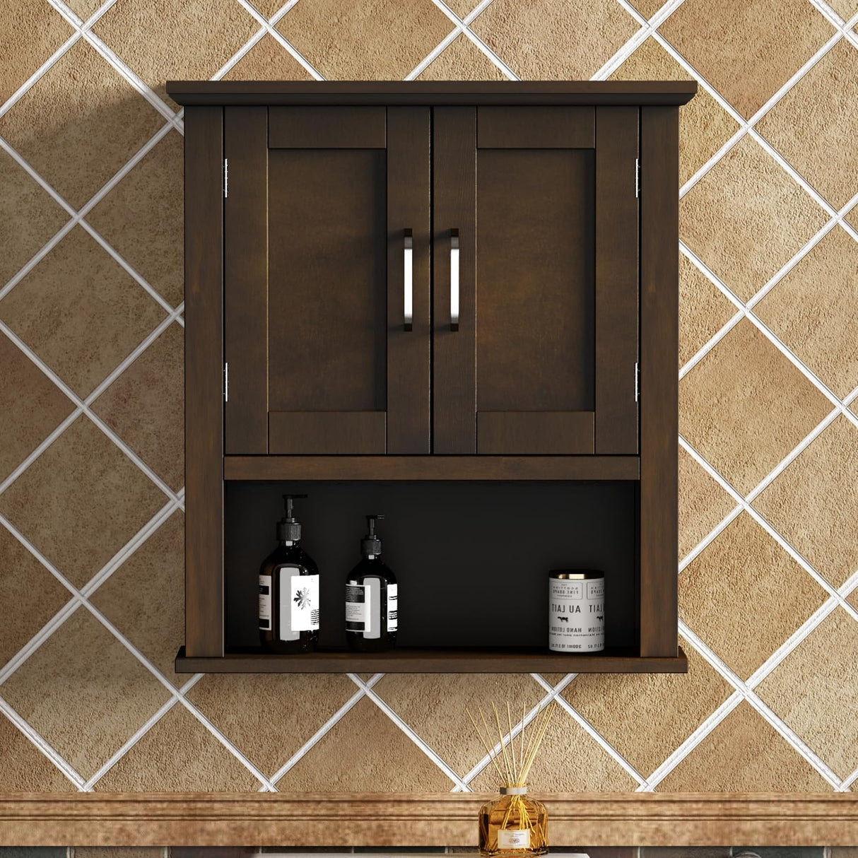 ChooChoo Wood Wall Cabinet with Doors, Medicine Cabinet with Adjustable Shelves Over The Toilet, Rustic Cabinet Wall Mounted for Bathroom, Kitchen, ChooChoo