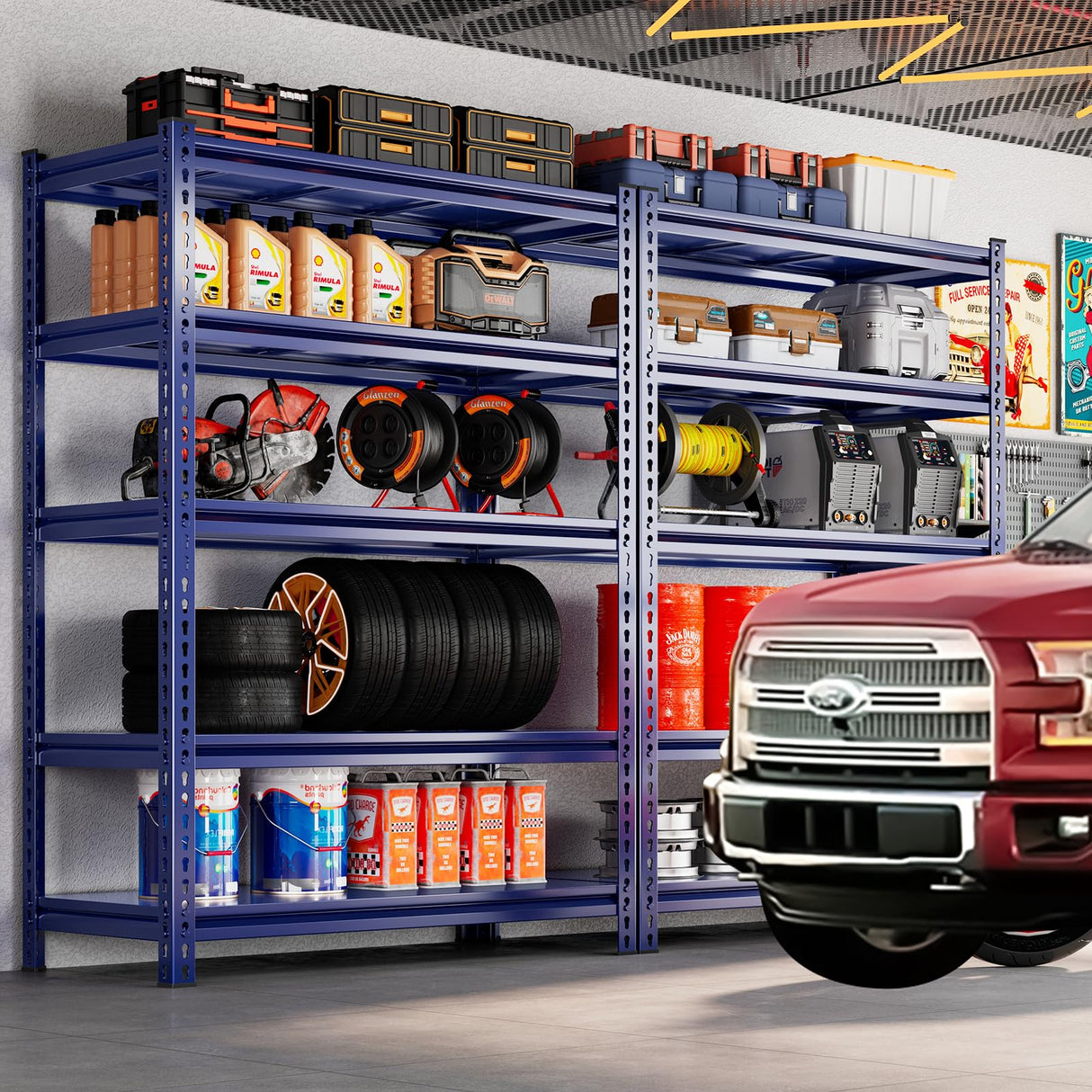 REIBII Garage Shelving Garage Storage Shelves Garage Shelves Heavy Duty Shelving Adjustable 5 Tier Metal Shelving 1750LBS Shelving Unit Industrial REIBII