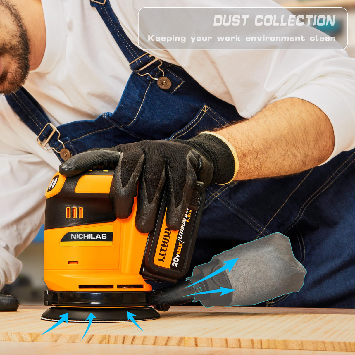 Random Orbital Sander Cordless Brushless Motor 6 Speeds Max 13500RPM, 5” Electric Sander with Dust Collector for Dewalt Battery, (Battery Not Nichilas