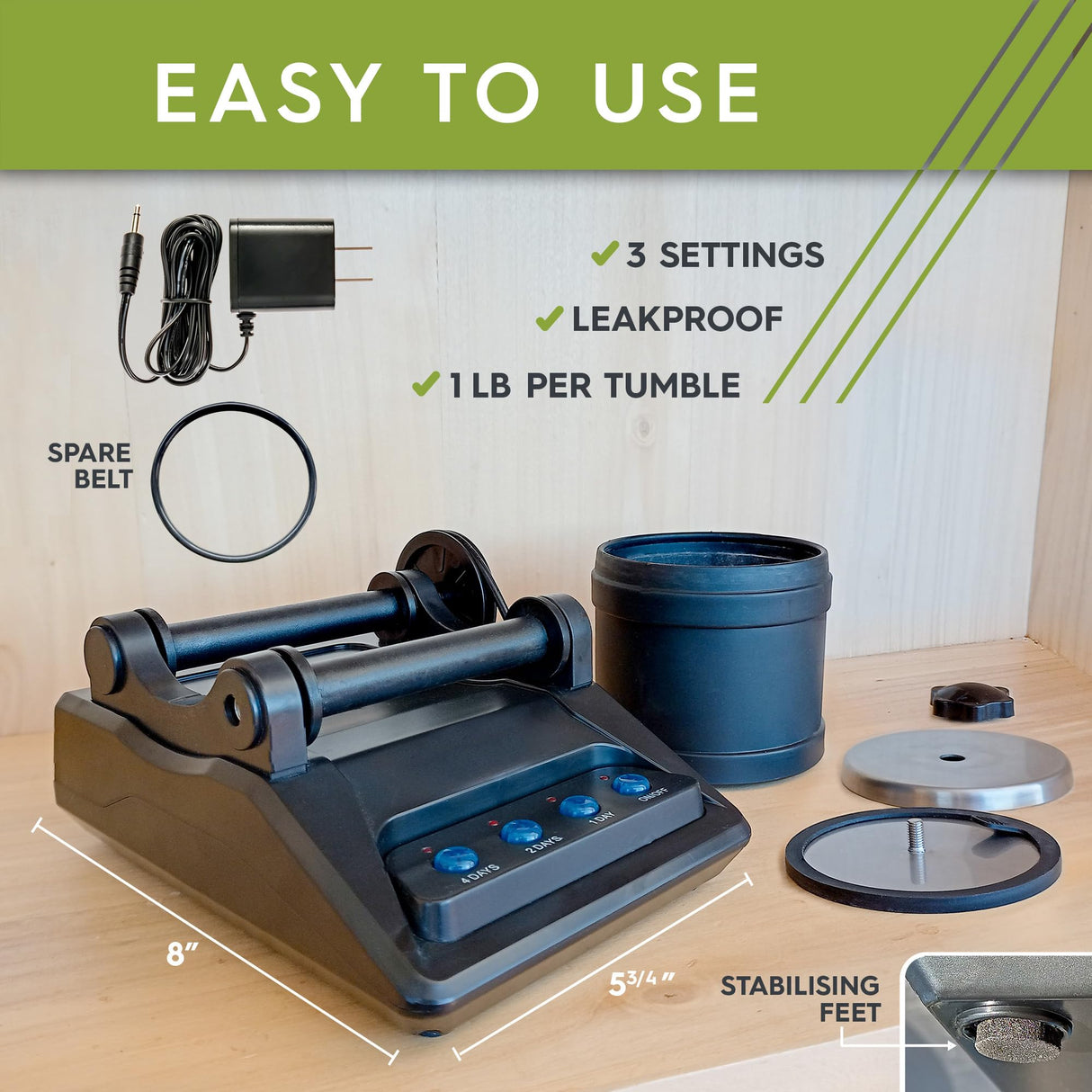 Polly Plastics Rock Polishing Kit with Rock Tumbler, Rough Gemstones, Professional Polishing Grits, and Guide to Rock Tumbling | Complete Hobby Polly Plastics