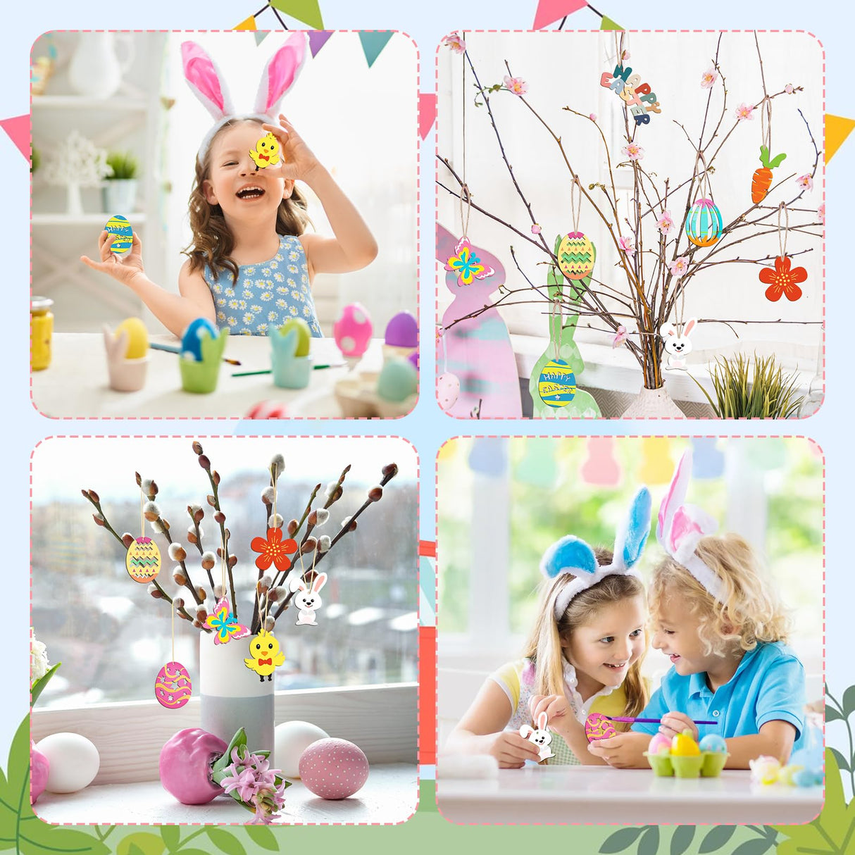 Sublaga 301 PCS Easter Wooden Hanging Ornaments Unfinished Wood Slices Eggs Easter Crafts for Kids DIY Easter Decorations Party Supplies Decor (301) Sublaga