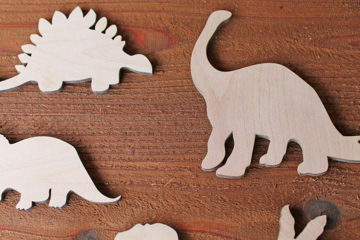 Set of 6 Large Dinosaur Wood Cutout Shapes 6", 8",10" or 12" available Cut out T-Rex Brontosaurus Brachiosaurus Velociraptor + more Texan Wood Crafts
