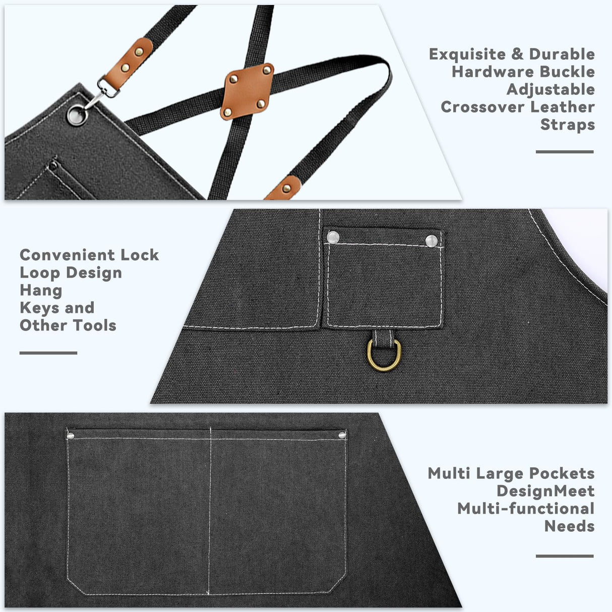 Bluegogo Chef Aprons for Men Women, Cotton Canvas Cross Back Adjustable Apron with Large Pockets for Kitchen Garden Salon, Size M to XXL (Black) Bluegogo