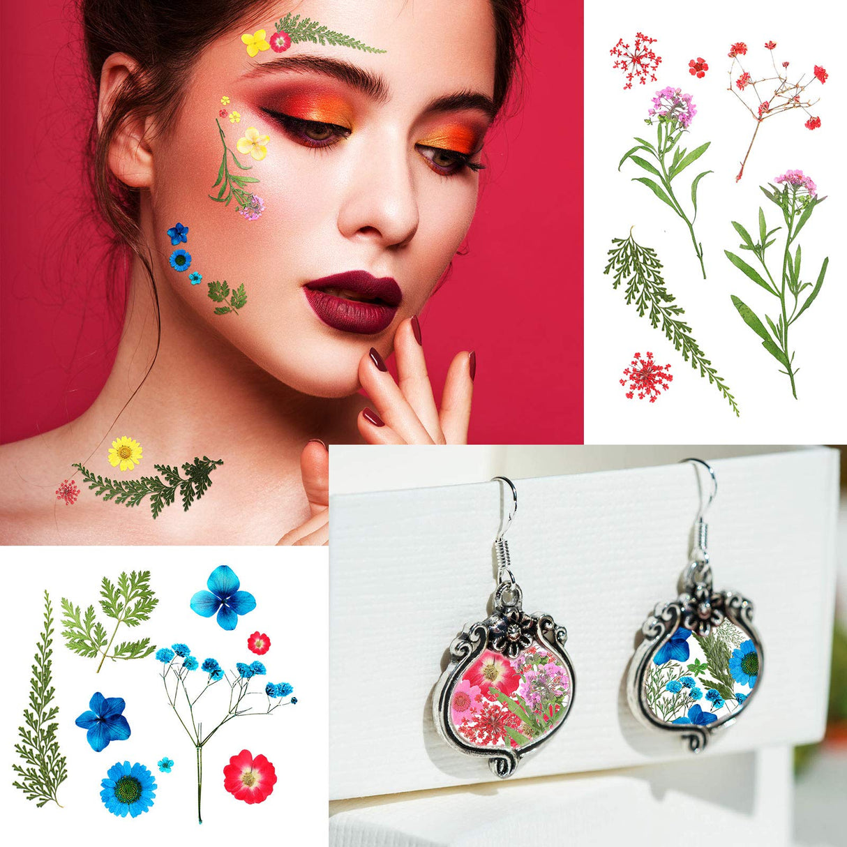 Nuanchu Pressed Flowers Bulk Dried Flower for Resin Mold, Dried Flower Leave Natural with Tweezer for Crafts Christmas DIY Gift Papermaking(Colorful Nuanchu