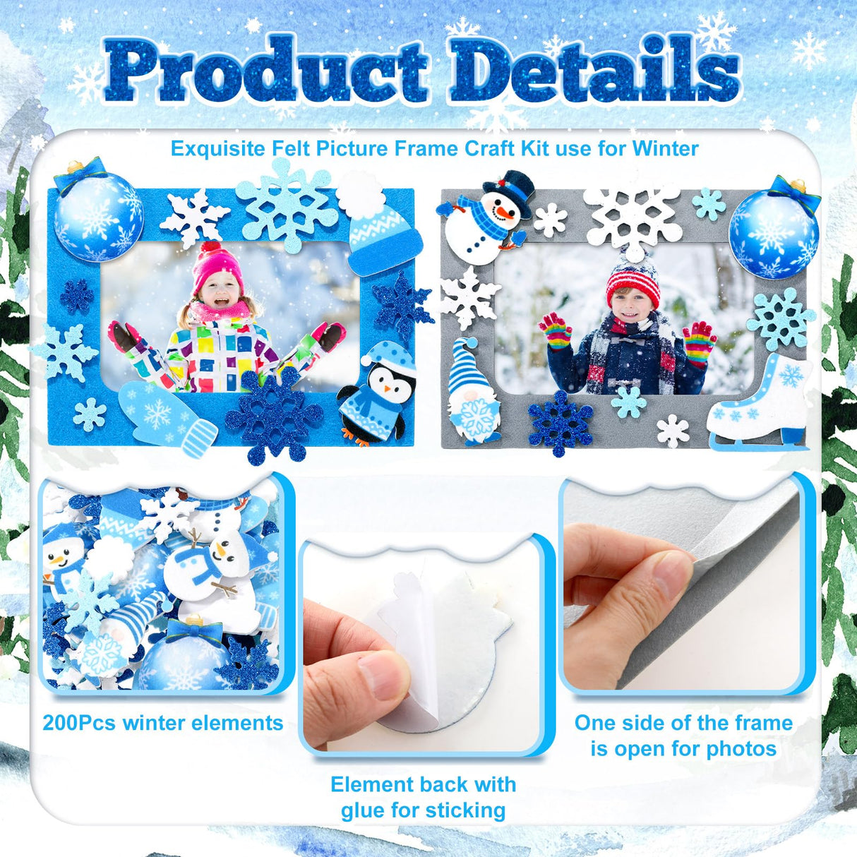 Ferraycle 232 Pieces Winter DIY Picture Frames Craft Kit for Kids 32 Pieces Winter Photo Frames with 200 Stickers to Decorate for Xmas Winter Party Ferraycle